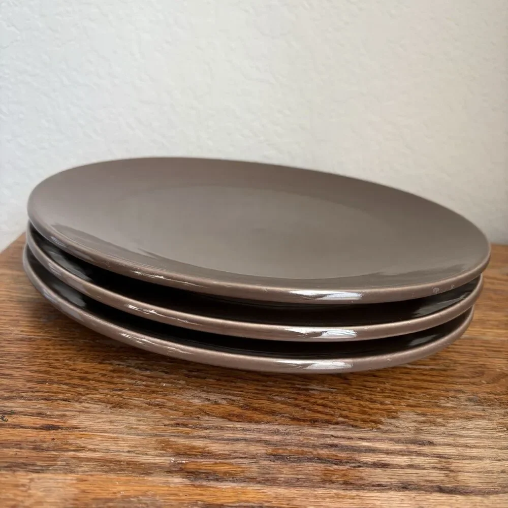 3 Pottery Barn Studio Barbara Eigen Dinner Plates 10” Cocoa Brown